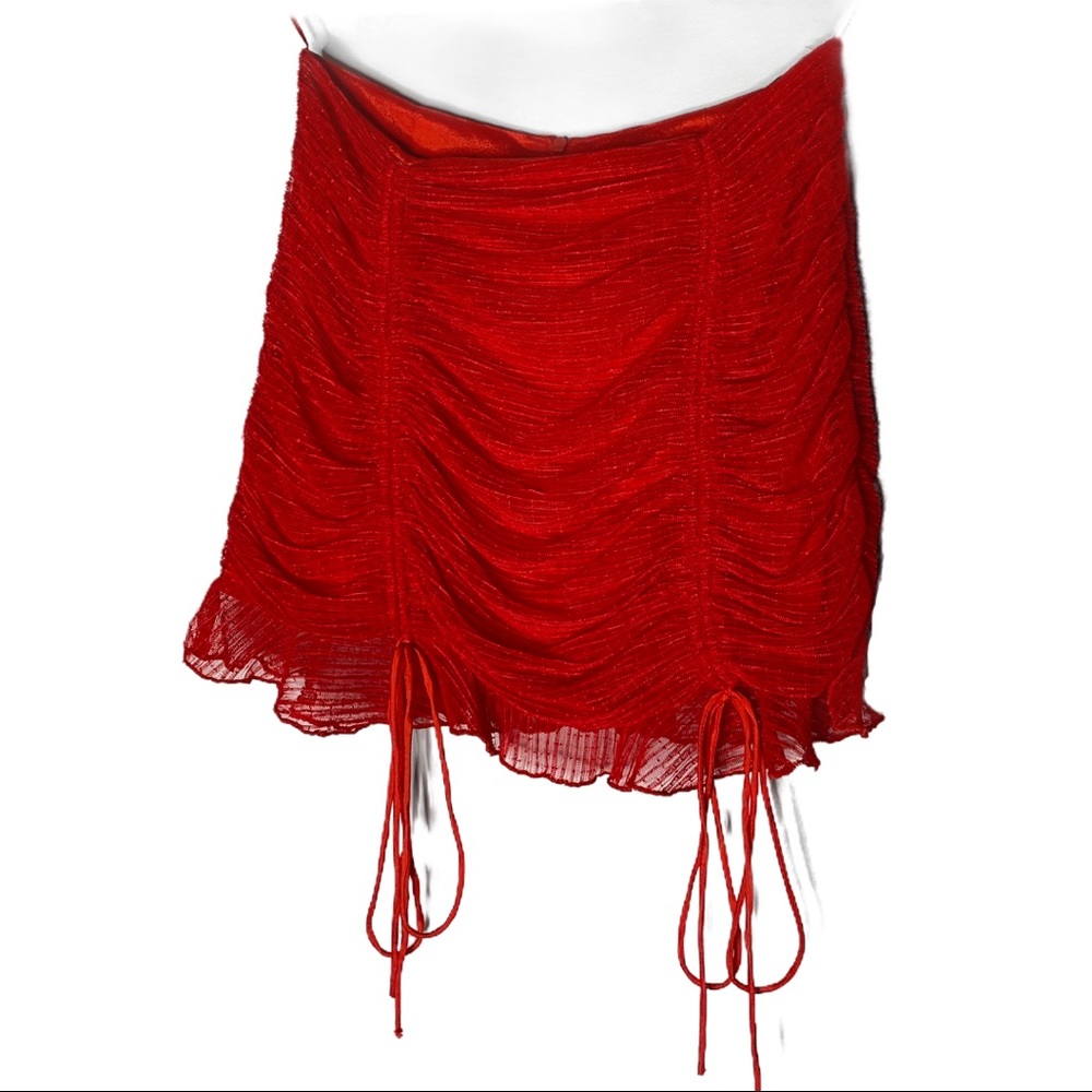 4si3nna Ruched Red Mini Skirt Size Small - Picture 9 of 12
